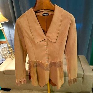Faux suede and lace tan jacket/shirt